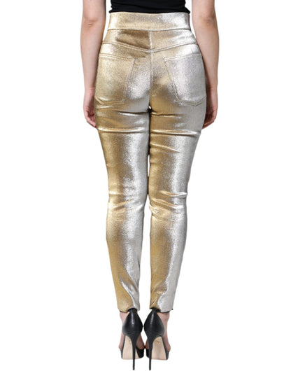 Dolce &amp; Gabbana – Enge Hose mit hoher Taille in Metallic-Gold
