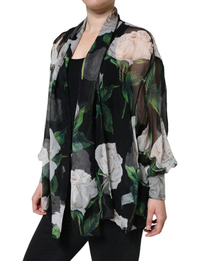 Dolce &amp; Gabbana – Schwarzes Cardigan-Bluse-Top aus Seide mit Blumendruck