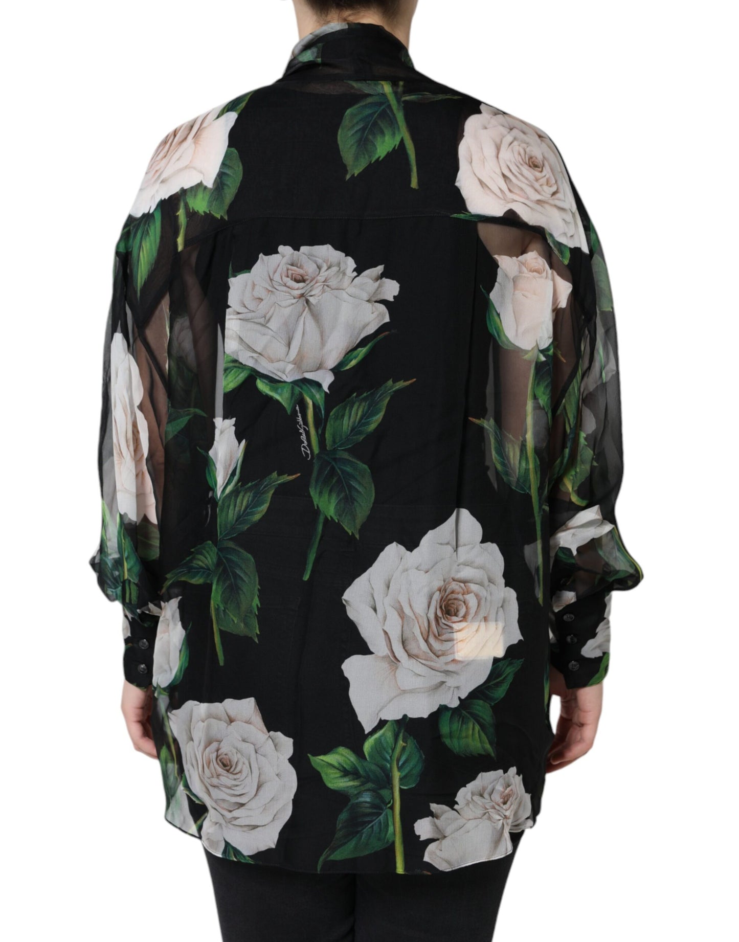 Dolce &amp; Gabbana – Schwarzes Cardigan-Bluse-Top aus Seide mit Blumendruck