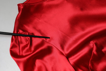 Dolce &amp; Gabbana, Bluse mit Rundhalsausschnitt, rotes Satin-Spitzenbesatz