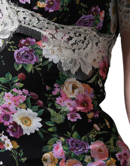 Dolce &amp; Gabbana – Schwarze Bluse mit Blumenspitze und kurzen Ärmeln