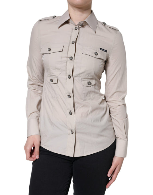 Dolce &amp; Gabbana – Beiges Hemd mit Button-Down-Kragen aus Baumwolle