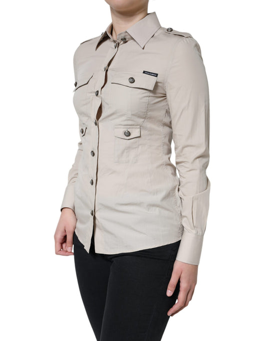 Dolce &amp; Gabbana – Beiges Hemd mit Button-Down-Kragen aus Baumwolle