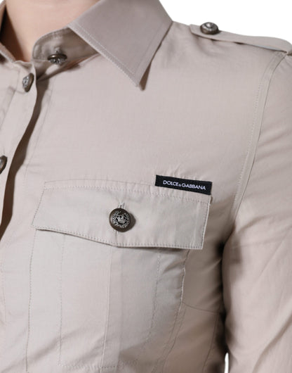 Dolce &amp; Gabbana – Beiges Hemd mit Button-Down-Kragen aus Baumwolle