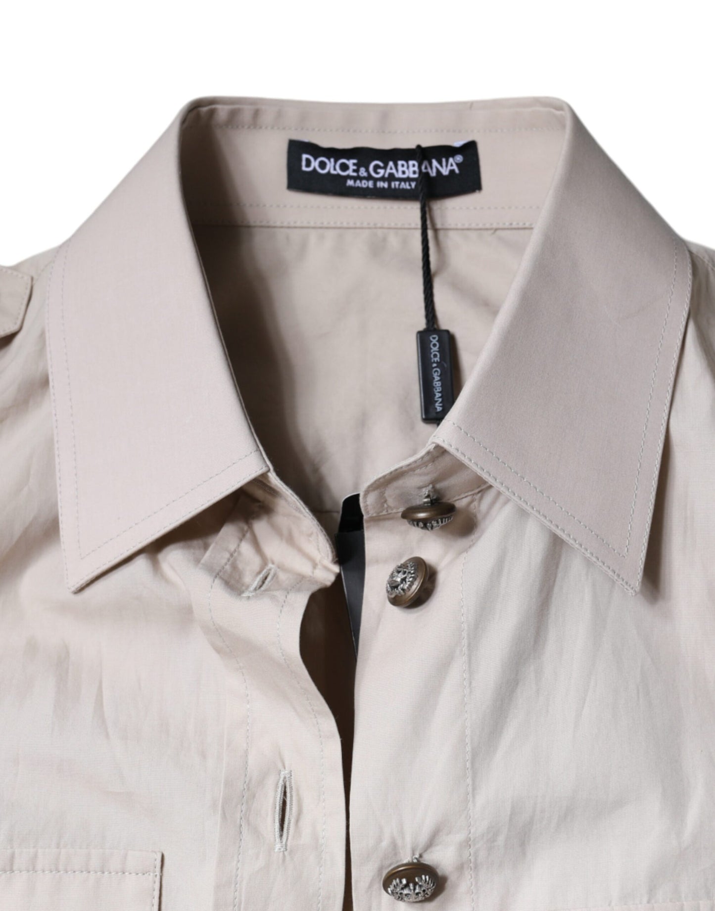 Dolce &amp; Gabbana – Beiges Hemd mit Button-Down-Kragen aus Baumwolle