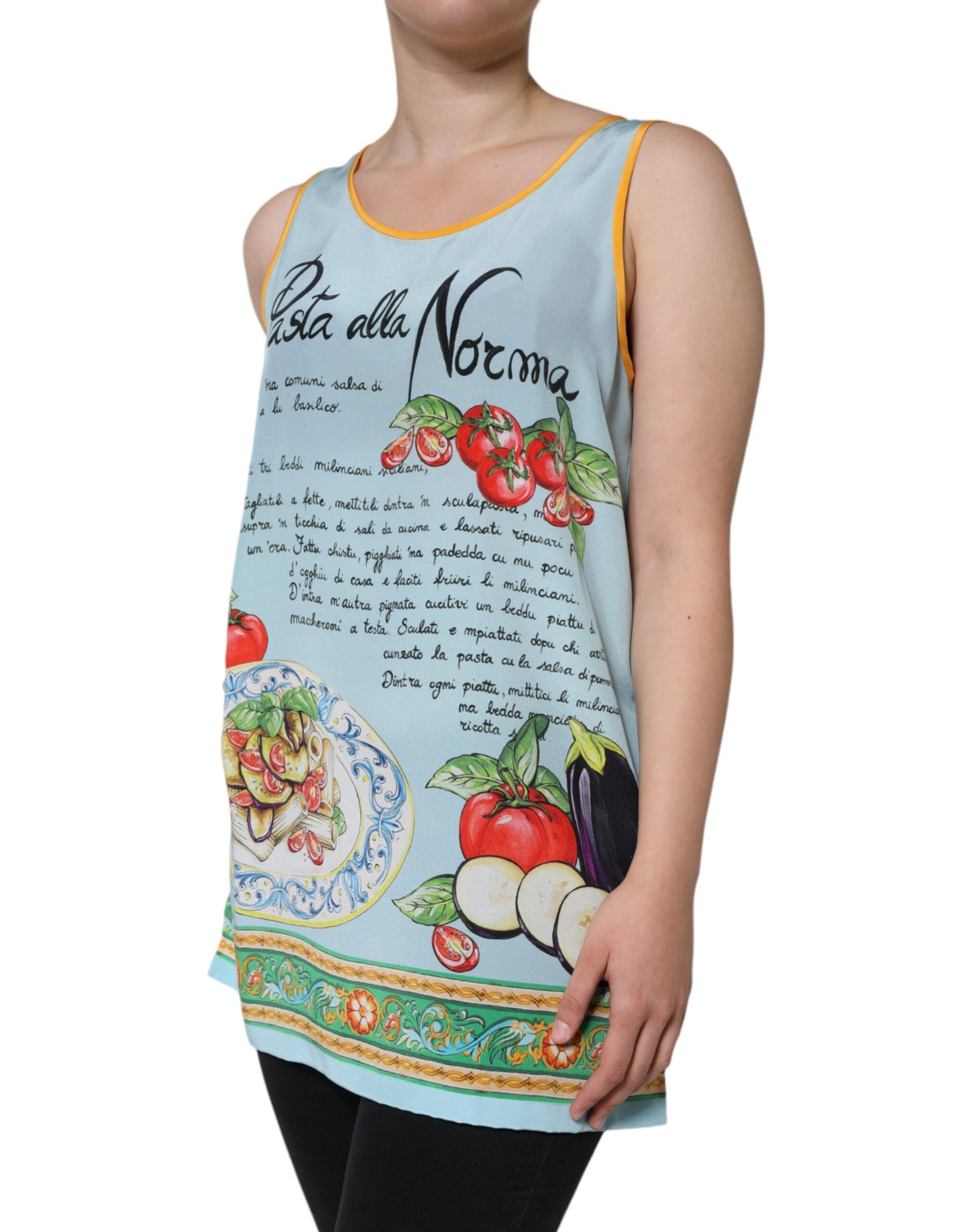 Mehrfarbiges Tanktop mit Pasta Alla Norma-Aufdruck von Dolce &amp; Gabbana