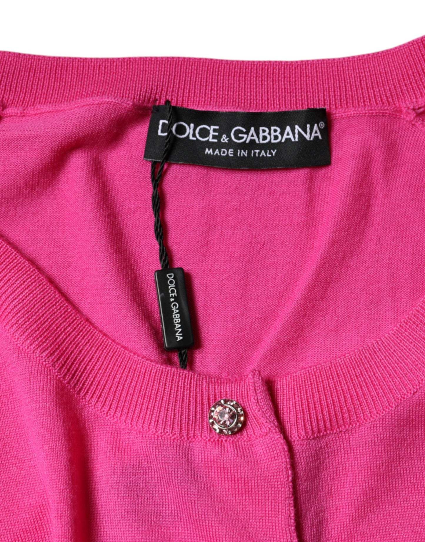 Dolce &amp; Gabbana – Kurzärmliges Blusenoberteil aus Wolle mit Knopfleiste in Rosa