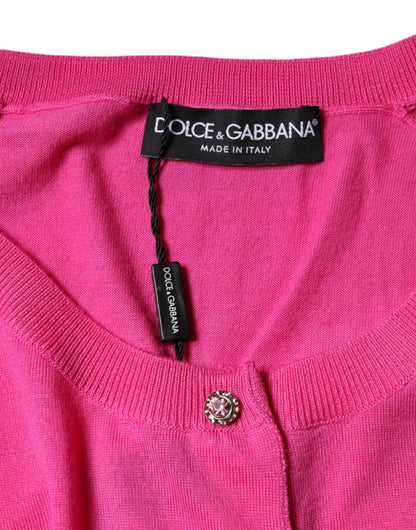 Dolce &amp; Gabbana – Kurzärmliges Blusenoberteil aus Wolle mit Knopfleiste in Rosa