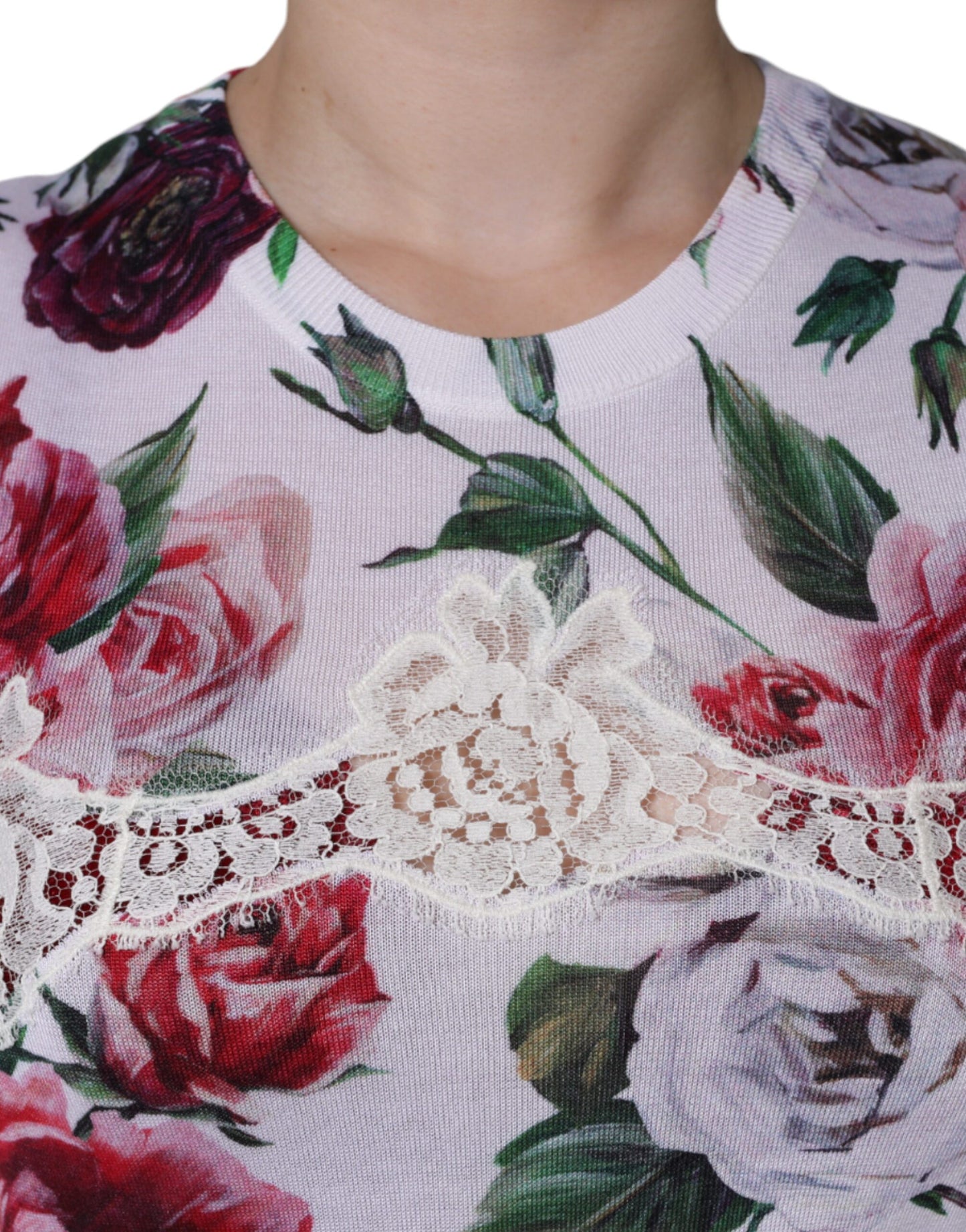 Dolce &amp; Gabbana Weißes ärmelloses Seiden-Tanktop mit Blumenspitze