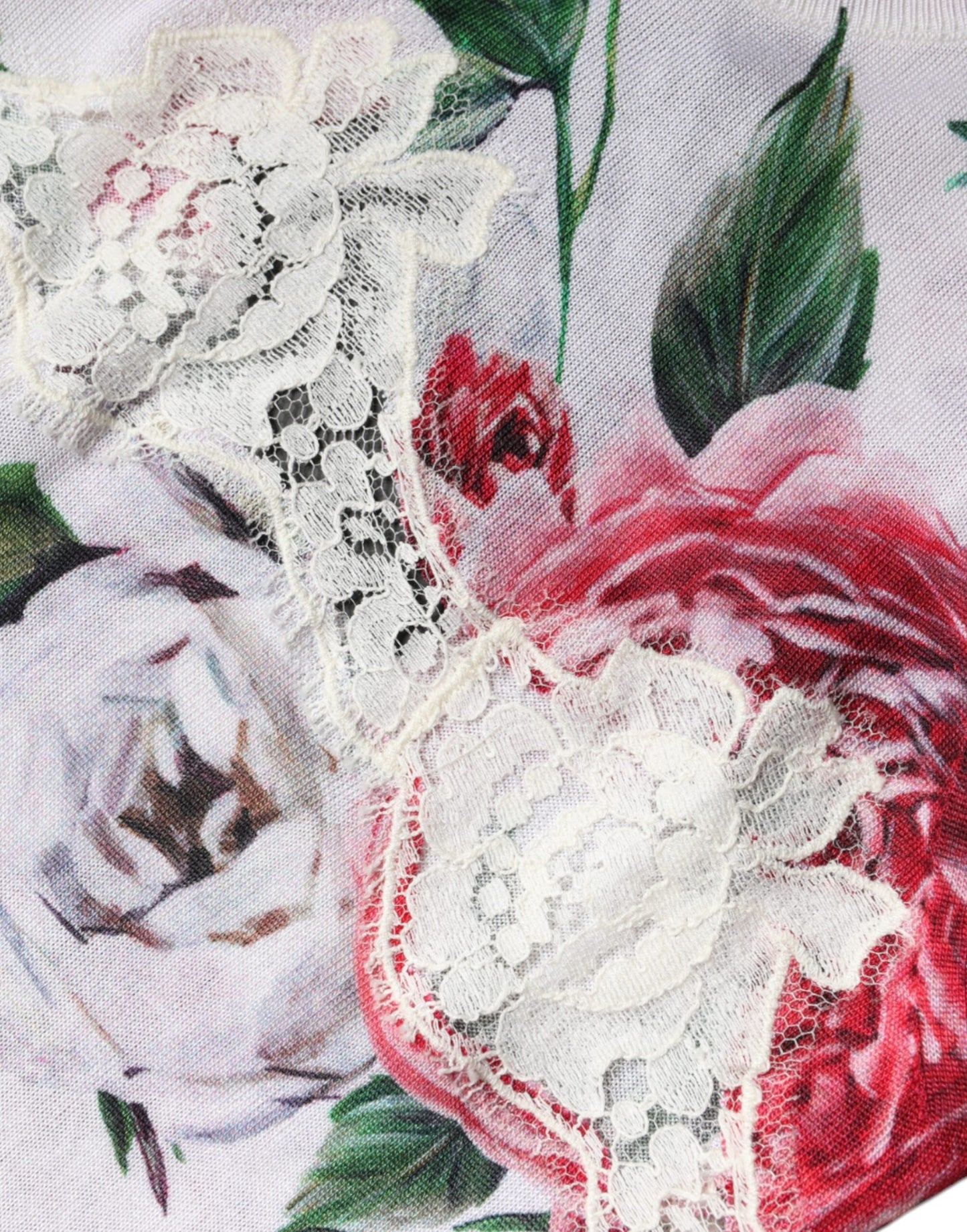 Dolce &amp; Gabbana Weißes ärmelloses Seiden-Tanktop mit Blumenspitze