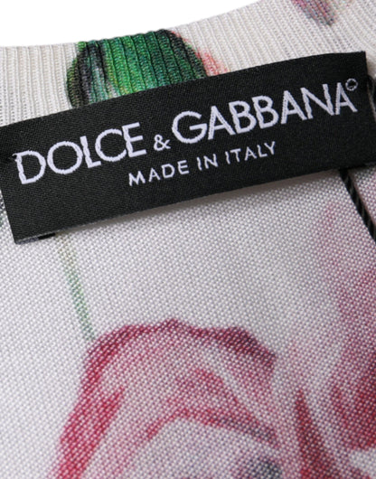 Dolce &amp; Gabbana Weißes ärmelloses Seiden-Tanktop mit Blumenspitze