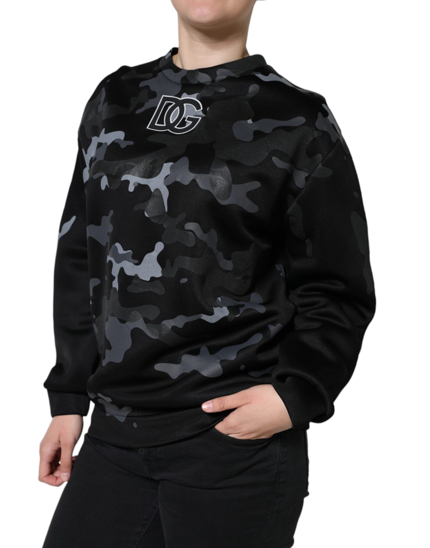 Dolce &amp; Gabbana Schwarzer Camouflage-Sweatshirtpullover mit Rundhalsausschnitt