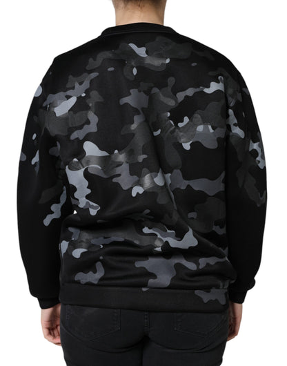 Dolce &amp; Gabbana Schwarzer Camouflage-Sweatshirtpullover mit Rundhalsausschnitt