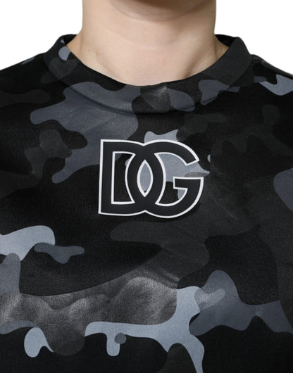 Dolce &amp; Gabbana Schwarzer Camouflage-Sweatshirtpullover mit Rundhalsausschnitt