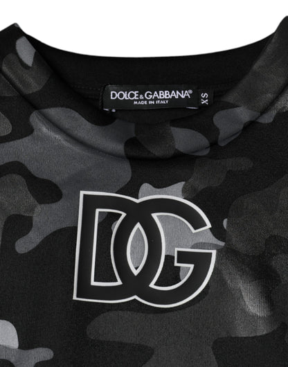 Dolce &amp; Gabbana Schwarzer Camouflage-Sweatshirtpullover mit Rundhalsausschnitt