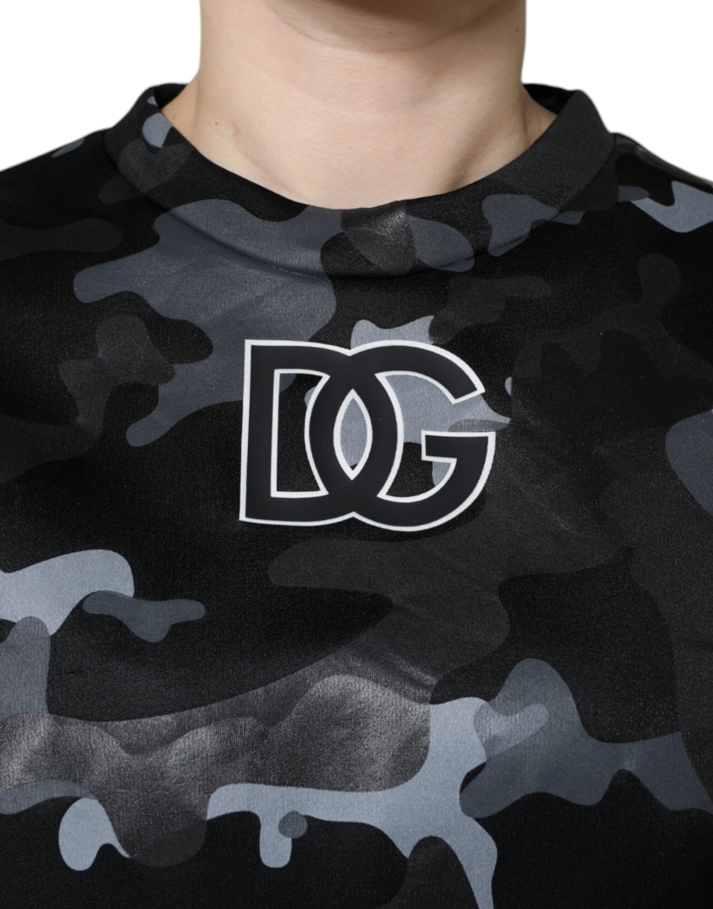 Dolce &amp; Gabbana Schwarzer Camouflage-Sweatshirtpullover mit Rundhalsausschnitt