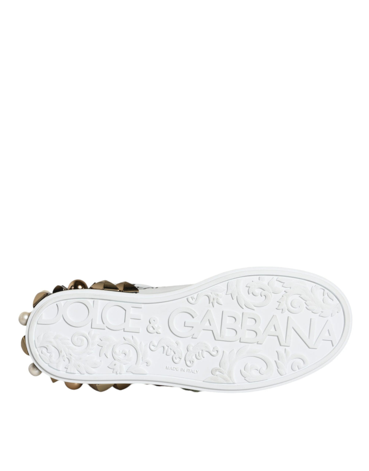 Dolce &amp; Gabbana – Weiße Sneakers aus Leder mit Blumen- und Nietenbesatz