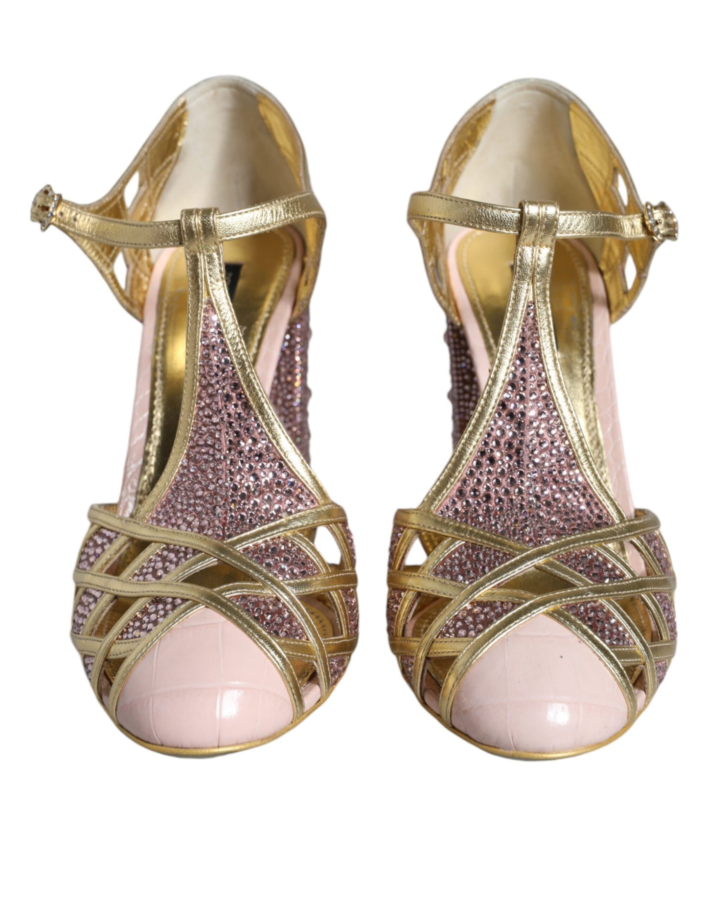 Dolce &amp; Gabbana Pink Strass Crystals T-Riemen Sandalen Schuhe