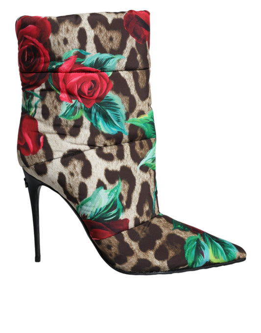 Dolce &amp; Gabbana – Mehrfarbige Stiefel mit Leopardenmuster und Rose-Mittelhohe Stiefel
