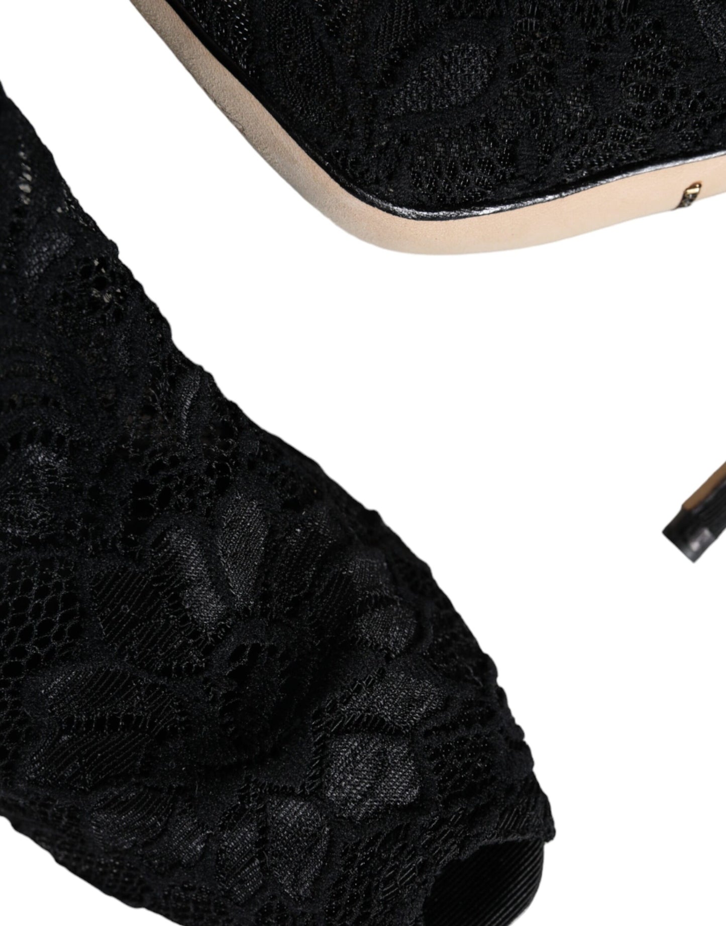 Dolce &amp; Gabbana – Wadenhohe Stiefel mit Stretch-Absatz und schwarzer Spitze