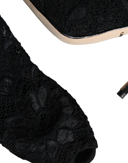 Dolce &amp; Gabbana – Wadenhohe Stiefel mit Stretch-Absatz und schwarzer Spitze