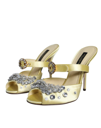 Dolce &amp; Gabbana Gelbe Mary Janes Satin Kristall Sandalen Schuhe
