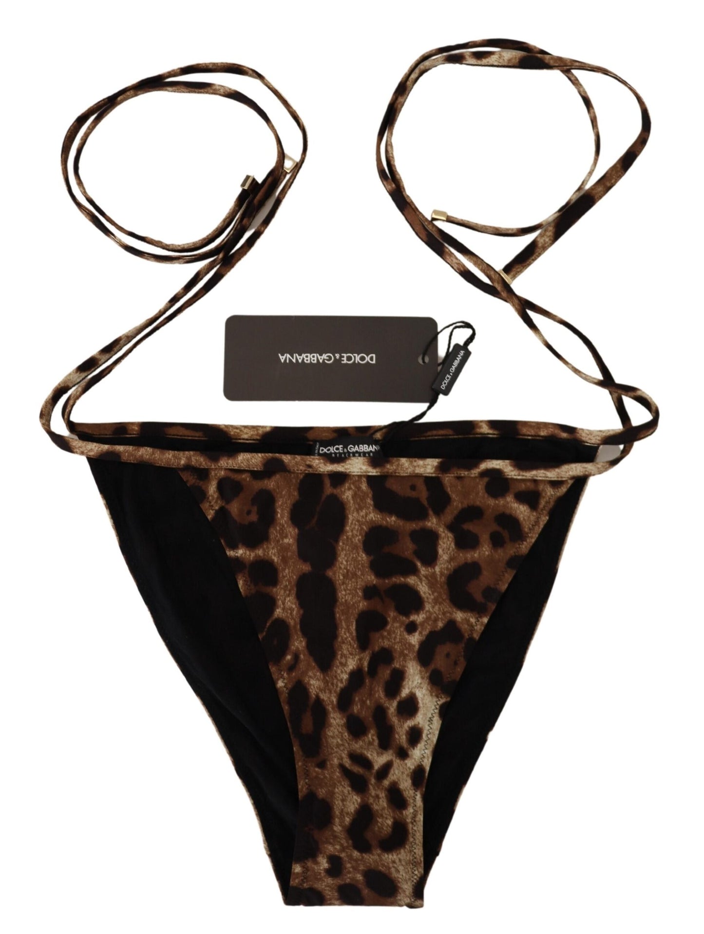 Dolce &amp; Gabbana – Brauner Badeanzug mit Leopardenmuster und Bikinihose
