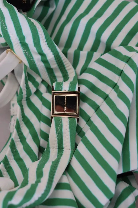 ملابس سباحة دولتشي آند غابانا بيضاء وخضراء مخططة من قطعة واحدة