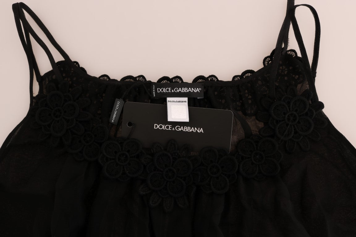 Dolce &amp; Gabbana – Schwarzes Chemise-Kleid aus Seidenspitze