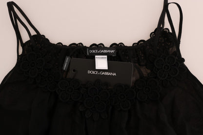 Dolce &amp; Gabbana – Schwarzes Chemise-Kleid aus Seidenspitze