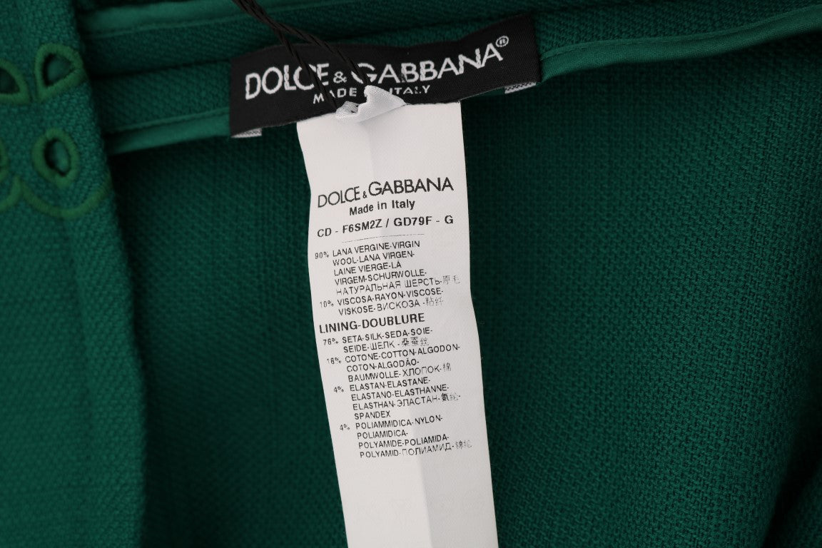 Dolce &amp; Gabbana Grünes Seidenwollkleid mit Blumenausschnitt