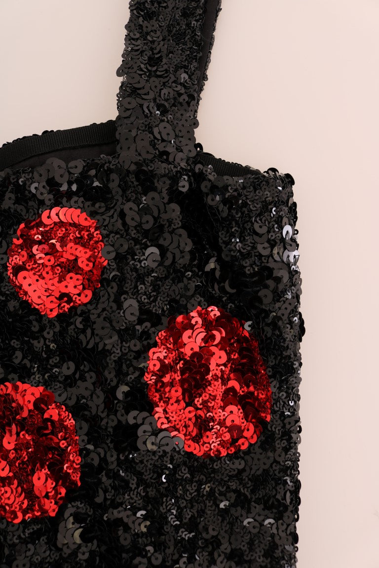 Dolce &amp; Gabbana – Etuikleid mit Pailletten und schwarzen und roten Punkten