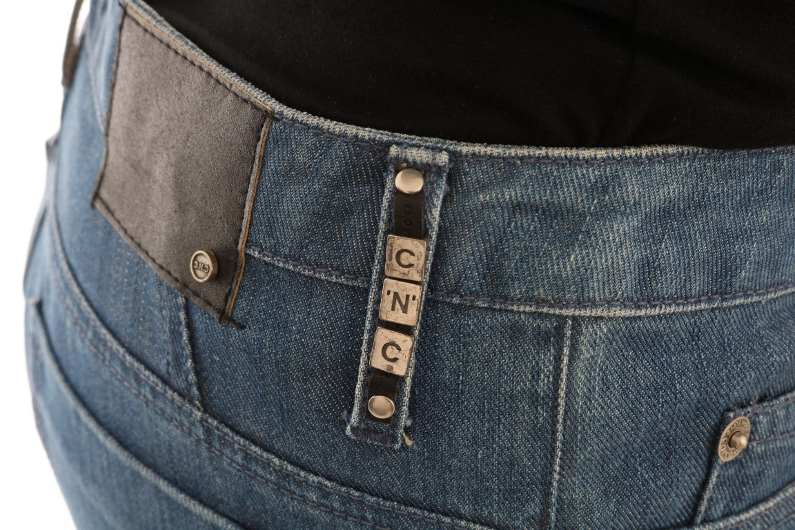 Costume National – Boyfriend-Jeans aus Baumwolle in blauer Waschung