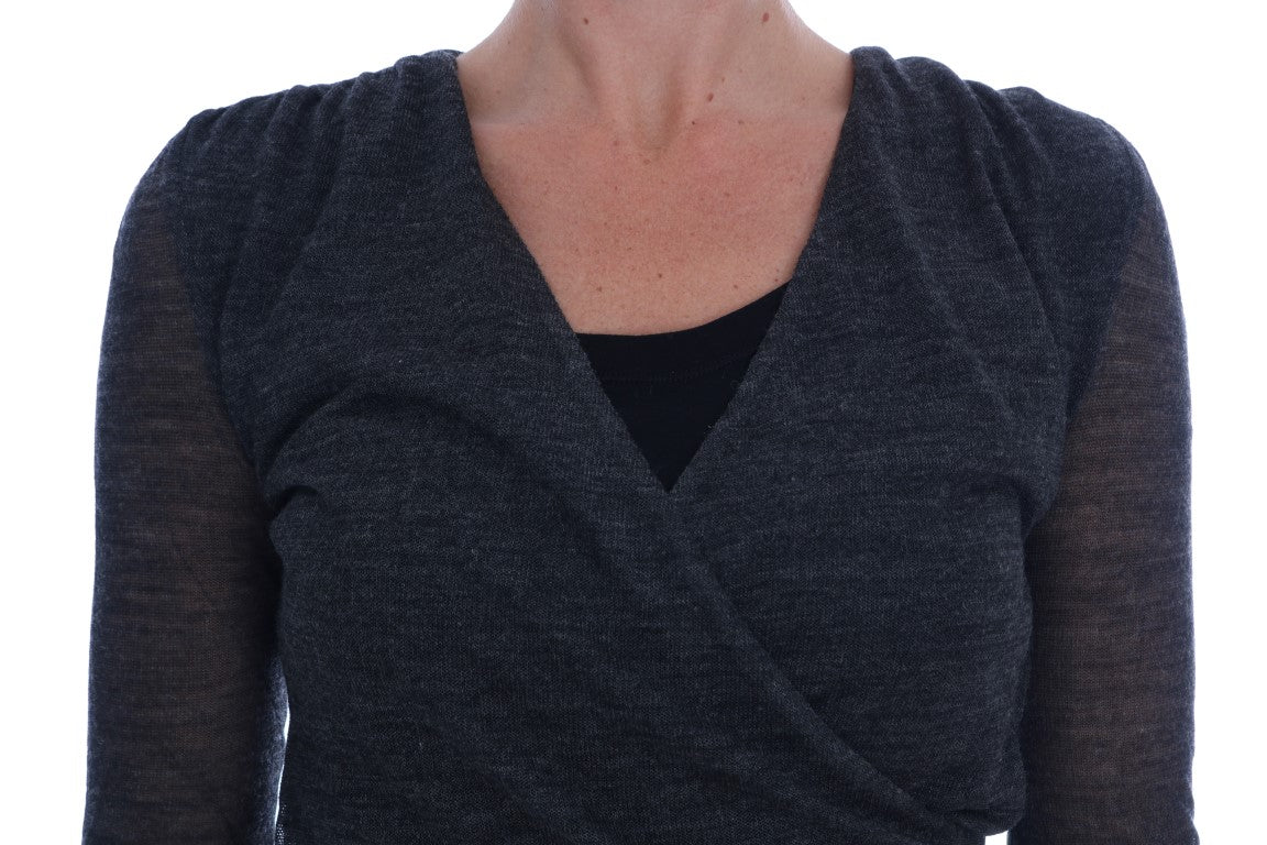 قميص Ermanno Scervino رمادي من الصوف والدانتيل بأكمام طويلة