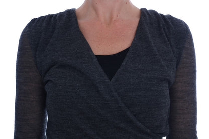 قميص Ermanno Scervino رمادي من الصوف والدانتيل بأكمام طويلة