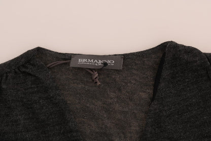 قميص Ermanno Scervino رمادي من الصوف والدانتيل بأكمام طويلة