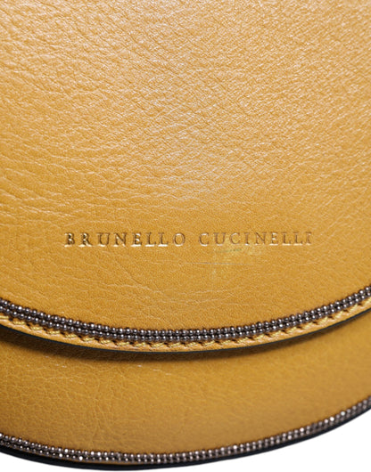 Brunello Cucinelli – Schultertasche aus hellbraunem Leder mit Logo