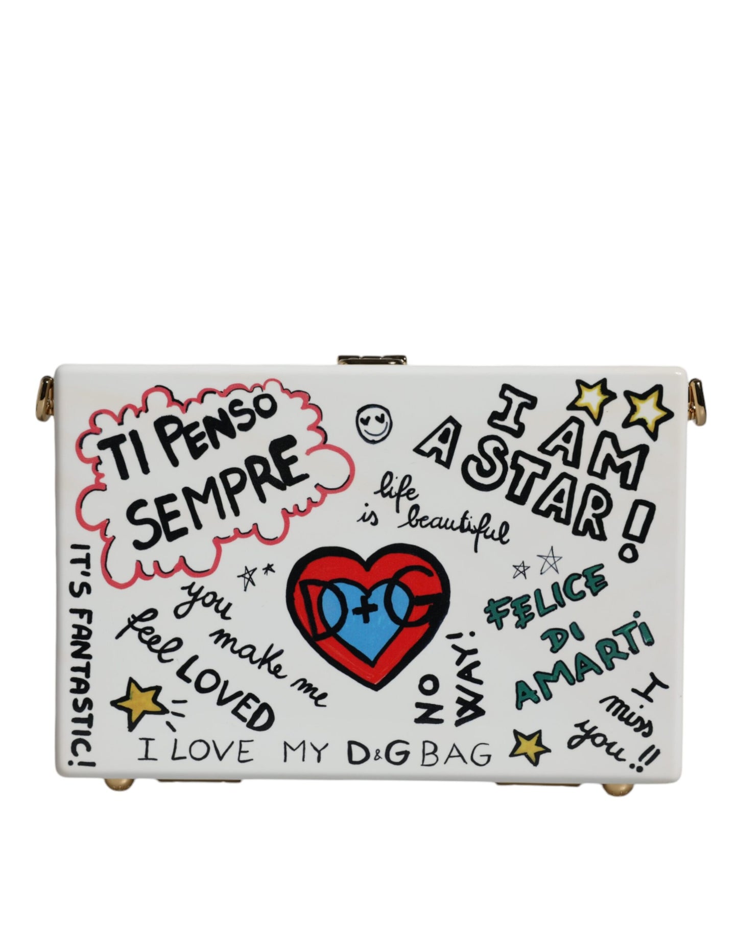 Dolce &amp; Gabbana – Clutch mit Graffiti-Print in Weiß