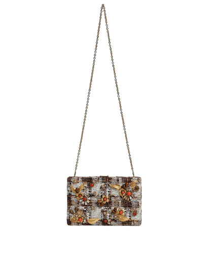 Dolce &amp; Gabbana – Mehrfarbige Clutch-Umhängetasche aus Tweed mit Blumenmuster