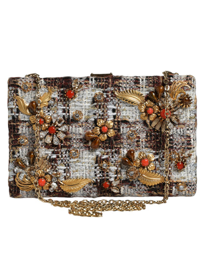 Dolce &amp; Gabbana – Mehrfarbige Clutch-Umhängetasche aus Tweed mit Blumenmuster