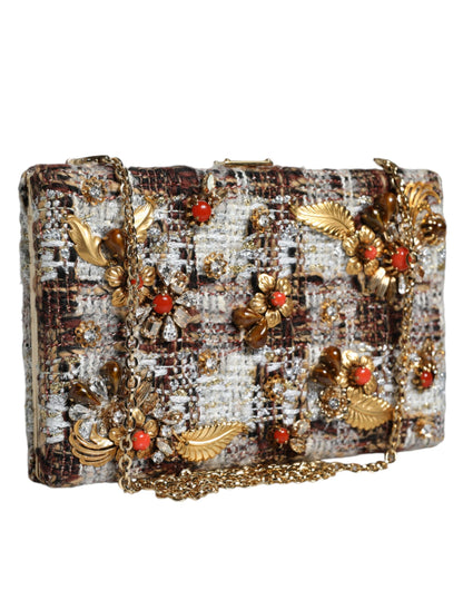 Dolce &amp; Gabbana – Mehrfarbige Clutch-Umhängetasche aus Tweed mit Blumenmuster