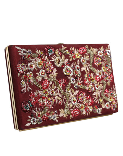Dolce &amp; Gabbana – Bordeauxfarbene Clutch-Abendtasche aus Samt mit Goldrahmen
