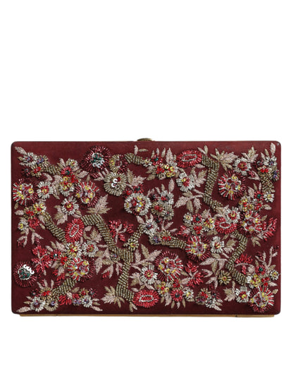Dolce &amp; Gabbana – Bordeauxfarbene Clutch-Abendtasche aus Samt mit Goldrahmen