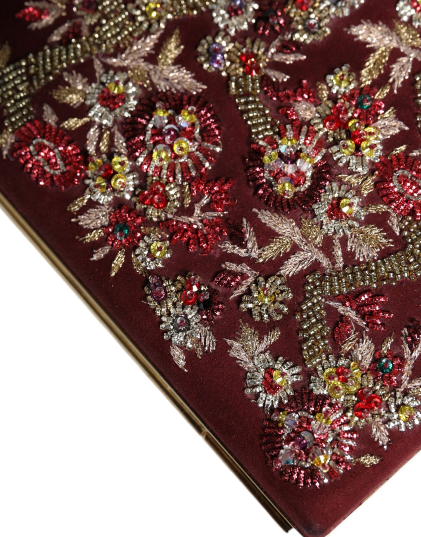 Dolce &amp; Gabbana – Bordeauxfarbene Clutch-Abendtasche aus Samt mit Goldrahmen