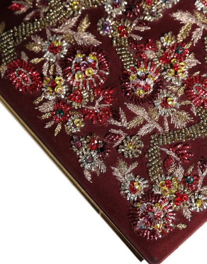 Dolce &amp; Gabbana – Bordeauxfarbene Clutch-Abendtasche aus Samt mit Goldrahmen