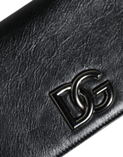 Dolce &amp; Gabbana – Schwarze Umhängetasche aus Leder mit DG-Logo und zweifachem Kartenfach