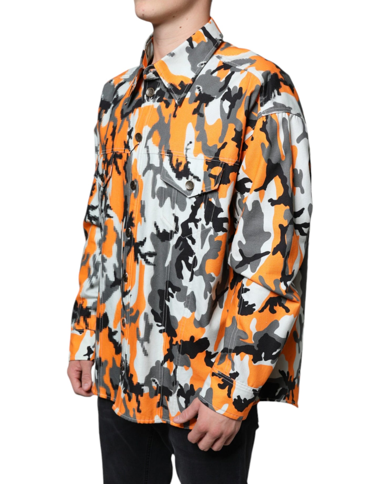 جاكيت دولتشي آند غابانا متعدد الألوان من القطن بنقشة مموهة وياقة