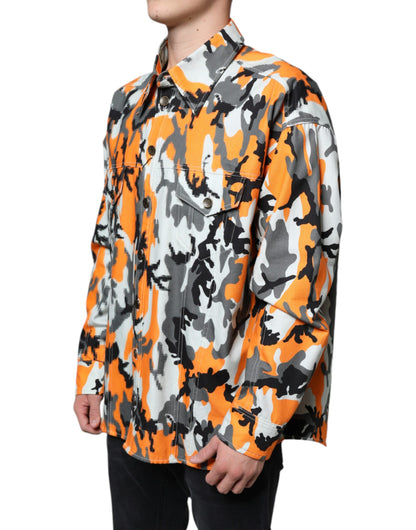 جاكيت دولتشي آند غابانا متعدد الألوان من القطن بنقشة مموهة وياقة