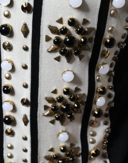 Dolce &amp; Gabbana – Weißes, schwarzes Seidenhemd mit Stein- und Kristallbesatz