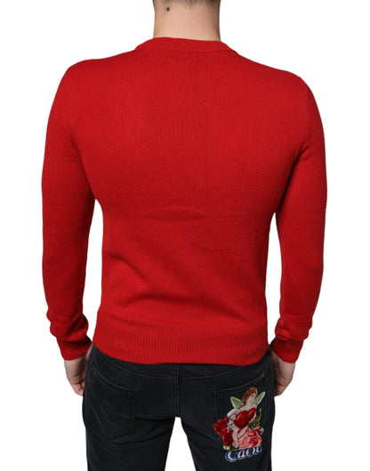 Dolce &amp; Gabbana Roter „I’m The King“-Sweatshirtpullover aus Wolle mit Rundhalsausschnitt